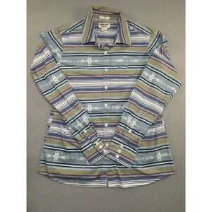 Ariat REAL Button Down Shirt Womens Medium Blue Stripe Southwestern Fitted Aztec